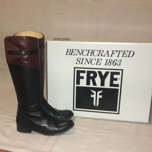 Frye Black and Brown Tall Boots size 8